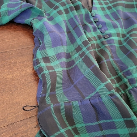 A New Day Green & Blue Tartan Plaid Long Sleeve V-Neck Midi Dress Women's Size S - Picture 9 of 13